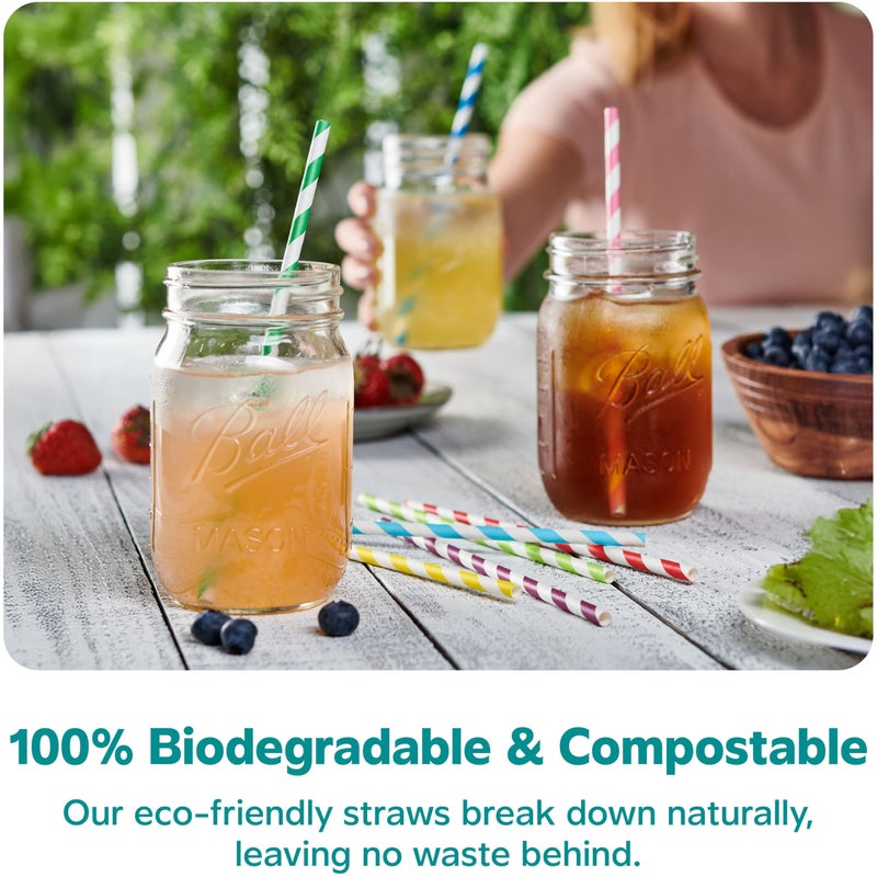 GUSTO [200 Pack] Striped Paper Drinking Straws â€“ Sturdy & Non-Soggy â€“ 100% Biodegradable, Food-Safe Ink, and Multi-Layered for Long-Lasting Use â€“ Vibrant Assorted Colors (Formerly Comfy Package) - Image 5